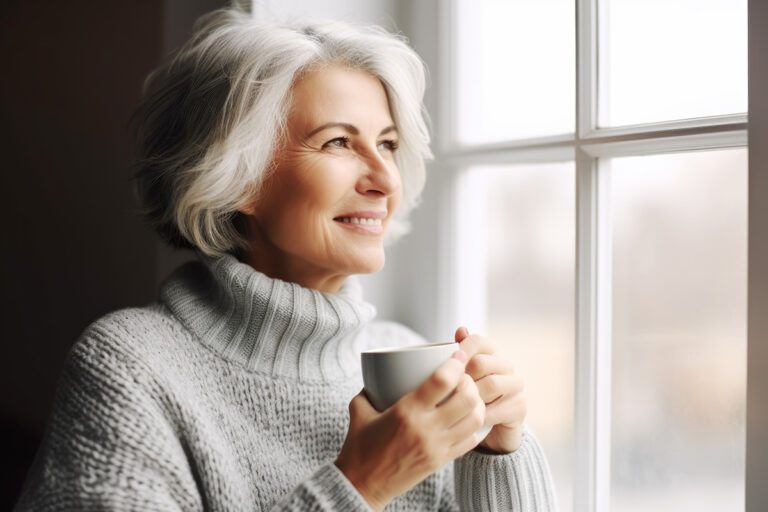 Woman at Window Drinking Tea