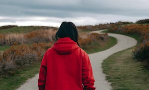 Woman walking on path