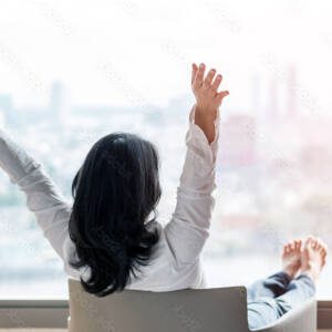 happy woman on balcony